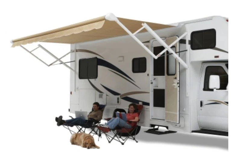 ImageServerAPI_80f1f111-4fee-48fe-84fc-e5ac16820db0.webp Carefree RV QJ188D00 RV Patio Electric/ Manual Awning , Black/ Gray Dune Stripes
