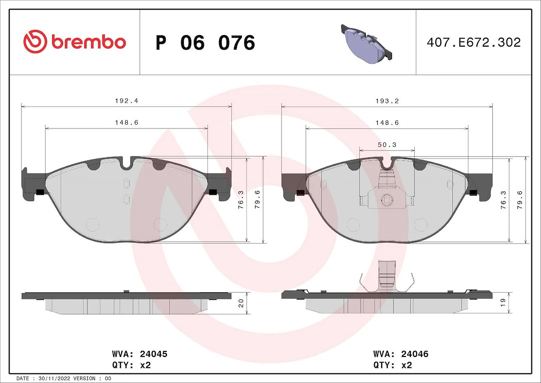 Brembo P06076 Brake Pad - Set Of 4
