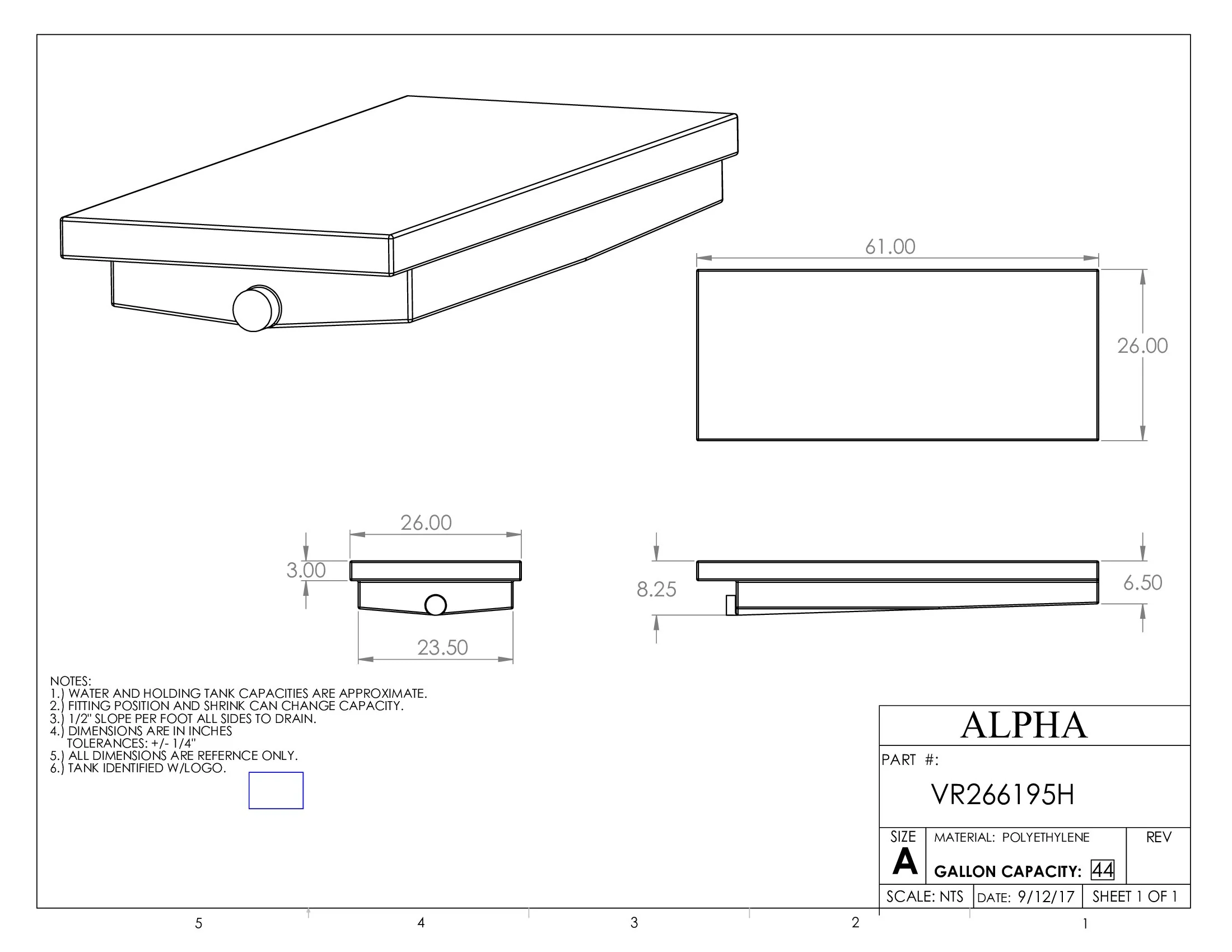 VR266195H.webp Alpha - 44 Gallons Holding Tank - 61" x 26" x 9" - VR266195HBLANK